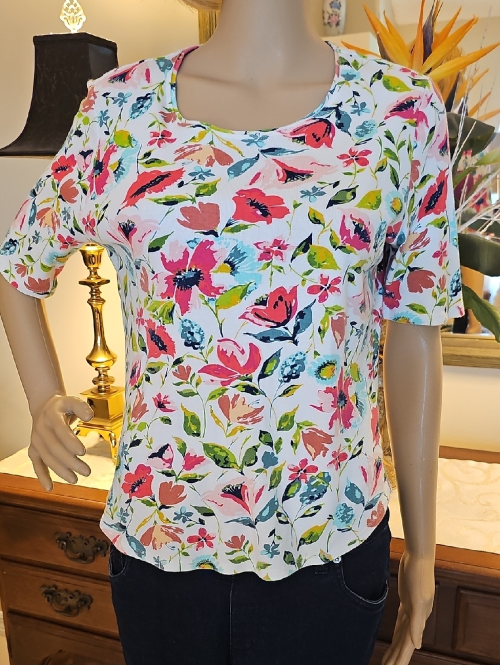 Time and Tru Colorful Floral Tee